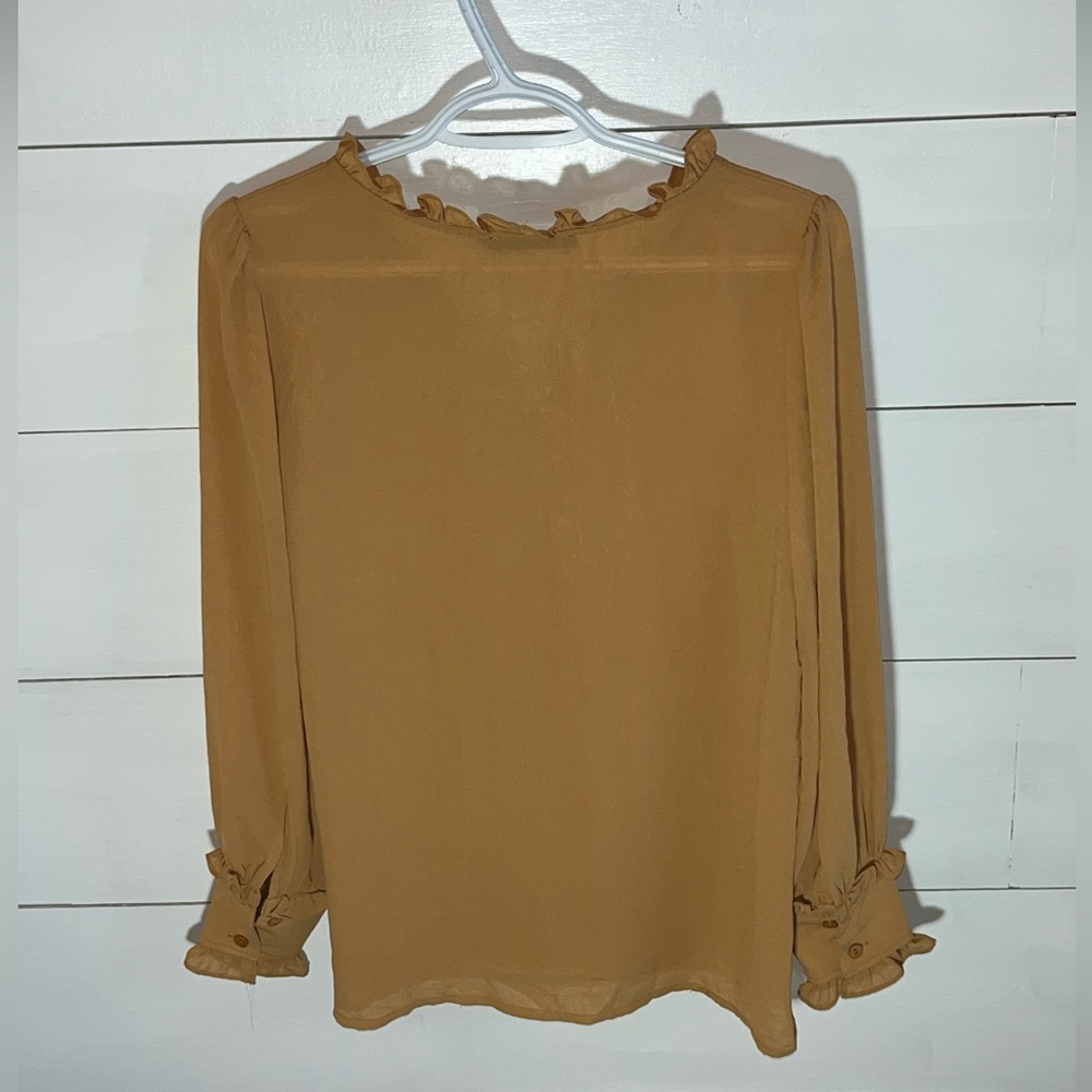 Doe & Rae Ruffle Trimmed Peach Blouse - Picture 2 of 3